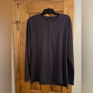 Cuts long sleeve split hem henley, dark blue, large